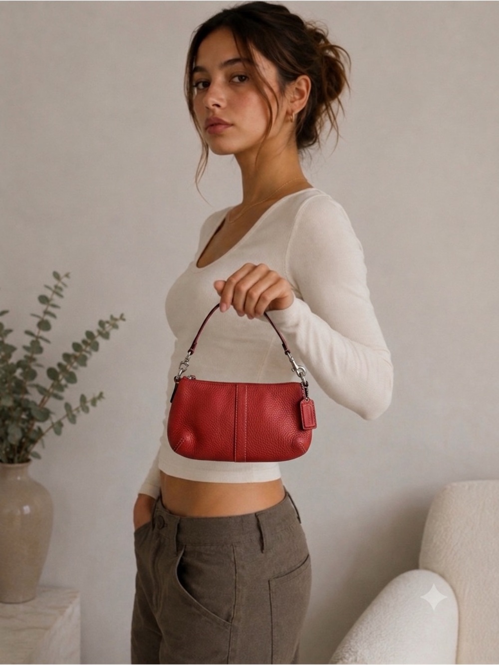 Vintage Coach Red Pebbled Leather Mini Demi Pouch Baguette Bag Wristlet Y2K